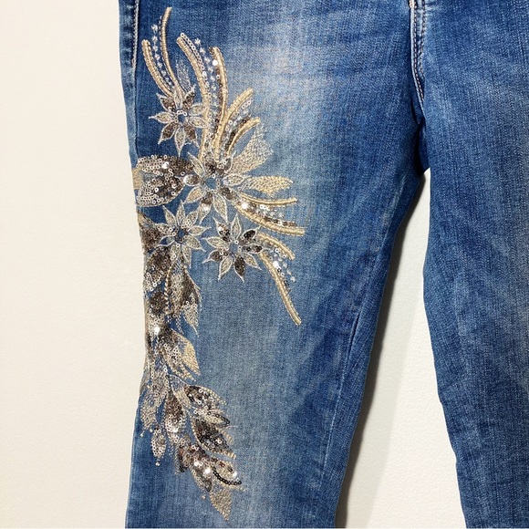 Vintage Bebe Y2K Embellished Jeans Sequin Floral Embroidered Skinny - Picture 6 of 10